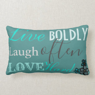 Teal, Dark Grey and Avocado  'Live, Laugh, Love'  Lumbar Cushion