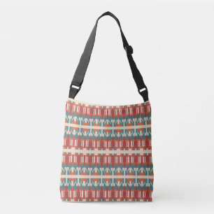 Teal Dark Red Orange Beige Mediterranean Rows Crossbody Bag