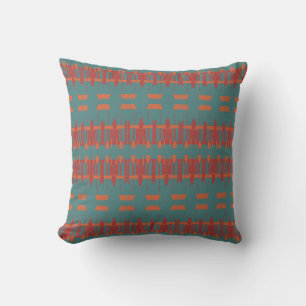Teal Dark Red Orange Turquoise Mediterranean Rows Cushion