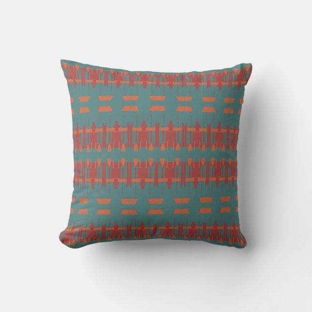 Teal Dark Red Orange Turquoise Mediterranean Rows Cushion (Front)