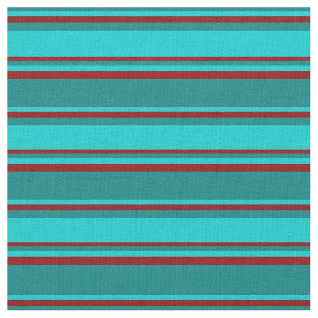 Teal, Dark Turquoise & Dark Red Coloured Pattern Fabric (Close Up)