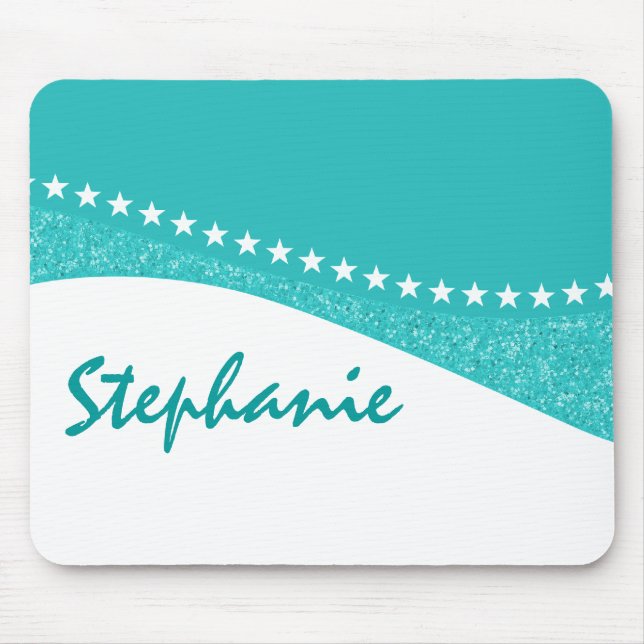 Teal Dazzling Star Curves Mousepad (Front)