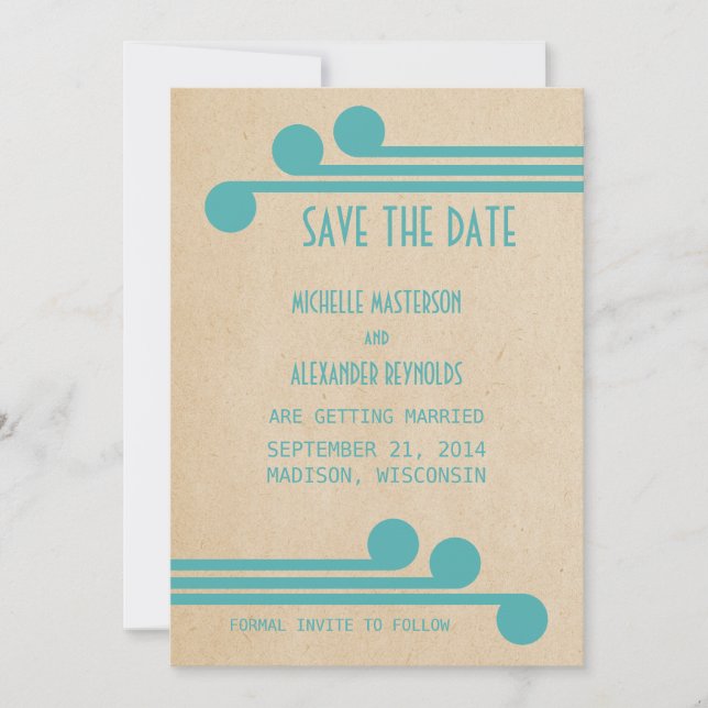 Teal Deco Chic Save the Date Invite (Front)