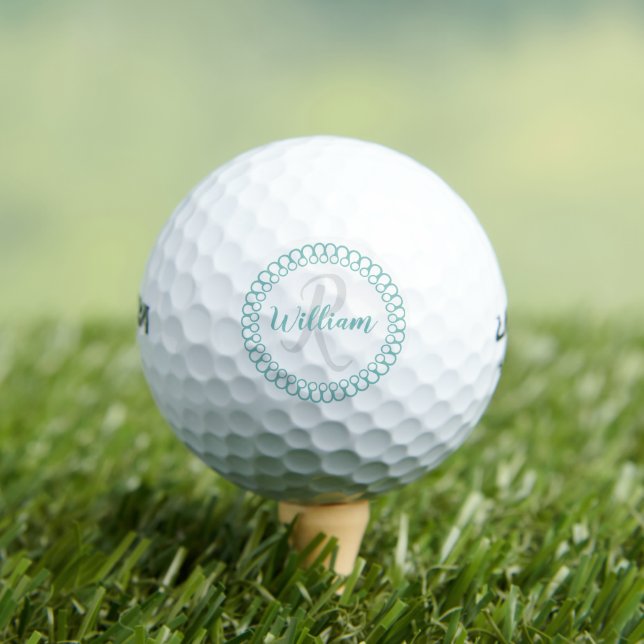 Teal Decorative Circle Monogram Golf Balls (Insitu Tee)