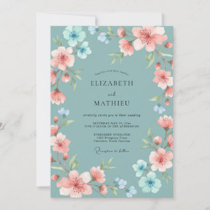 Teal Delicate Floral Romance Wedding Invitation