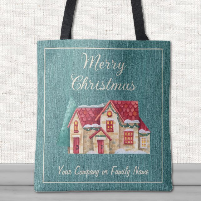 Teal Denim, Company Personalized, Winter House Tote Bag (Creator Uploaded)