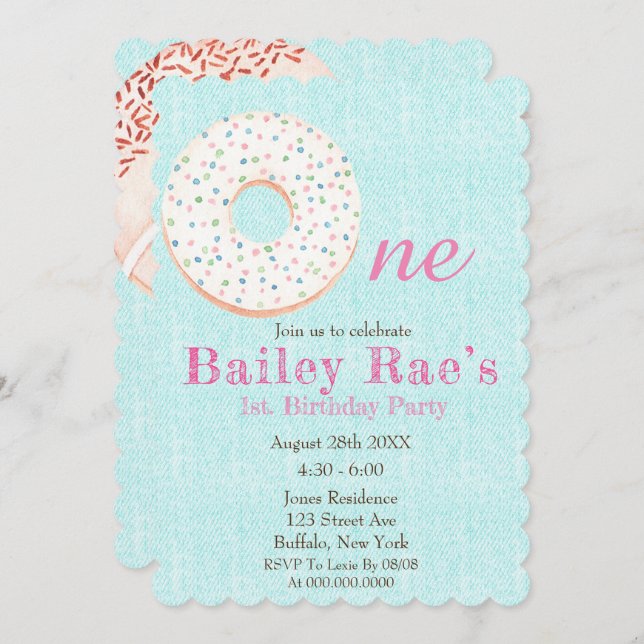 Teal Denim Doughnuts & Sprinkles 1st Birthday Part (Front/Back)