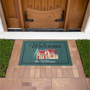 Teal Denim Print Winter 24x36 Welcome Doormat