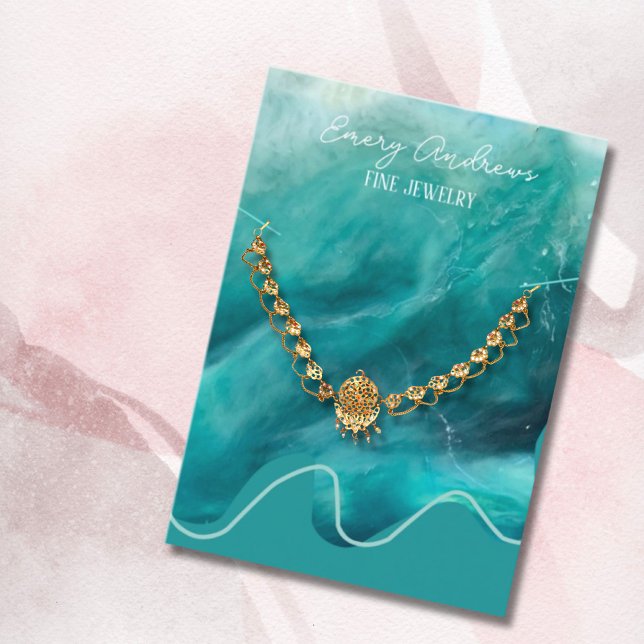 Teal Designer Jewellery Necklace Holder Display Business Card (Creator Uploaded)