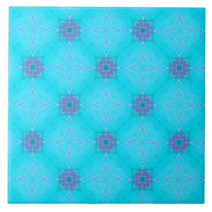 Teal Diamond and Square Pattern Ceramic Tile