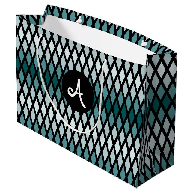 Teal Diamond Ombre Monogram Large Gift Bag (Back Angled)