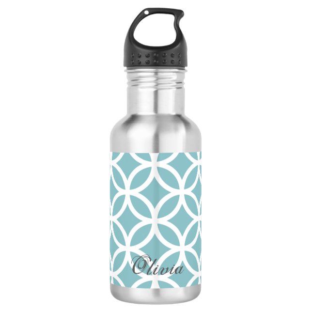 Teal Diamond Pattern Personalised 532 Ml Water Bottle (Front)