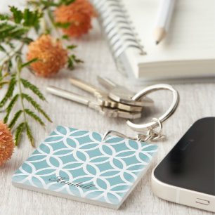Teal Diamond Pattern Personalised Key Ring