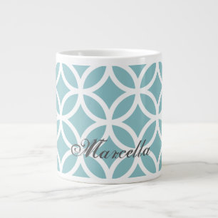 Teal Diamond Pattern Personalised Large Coffee Mug