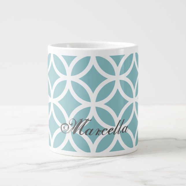 Teal Diamond Pattern Personalised Large Coffee Mug (Front)