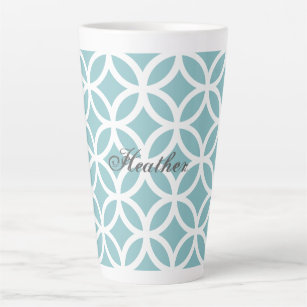 Teal Diamond Pattern Personalised Latte Mug