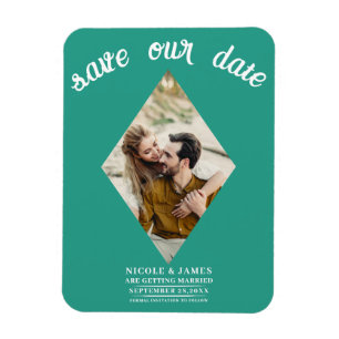 Teal Diamond Photo Wedding Save the Date Magnet