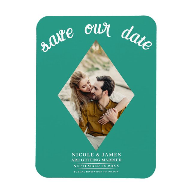 Teal Diamond Photo Wedding Save the Date Magnet (Vertical)