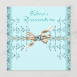 Teal Diamonds Teal Blue Quinceanera Invitation