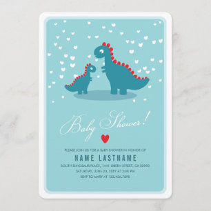 Teal Dinosaur Blue Baby Shower Invite Rounded