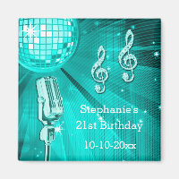 Teal Disco Ball and Retro Microphone 21st Birthday