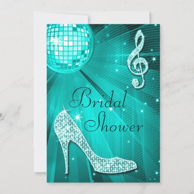 Teal Disco Ball and Sparkle Heels Bridal Shower Invitation (Front)