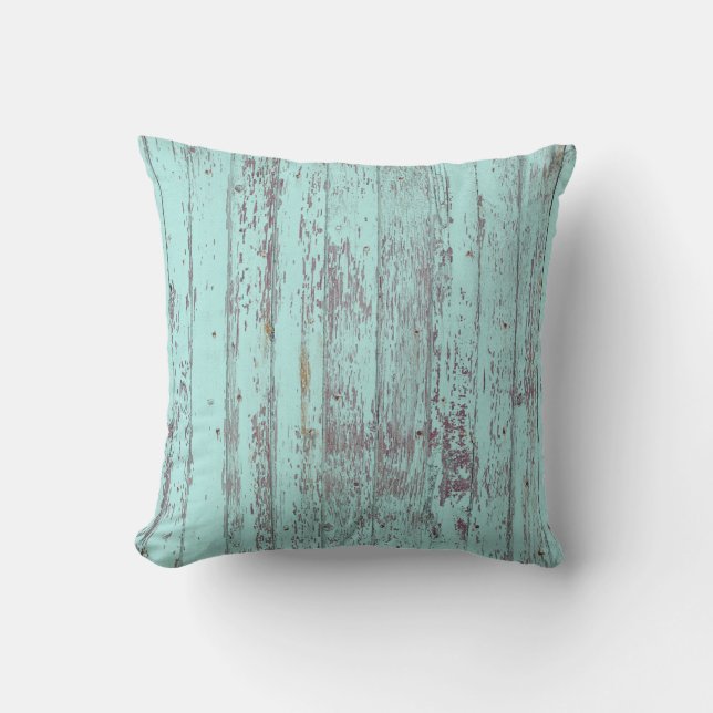 Teal Distressed Rustic Wood Cushion (Front)