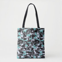 Teal Dog & Bone Camo Printed Tote