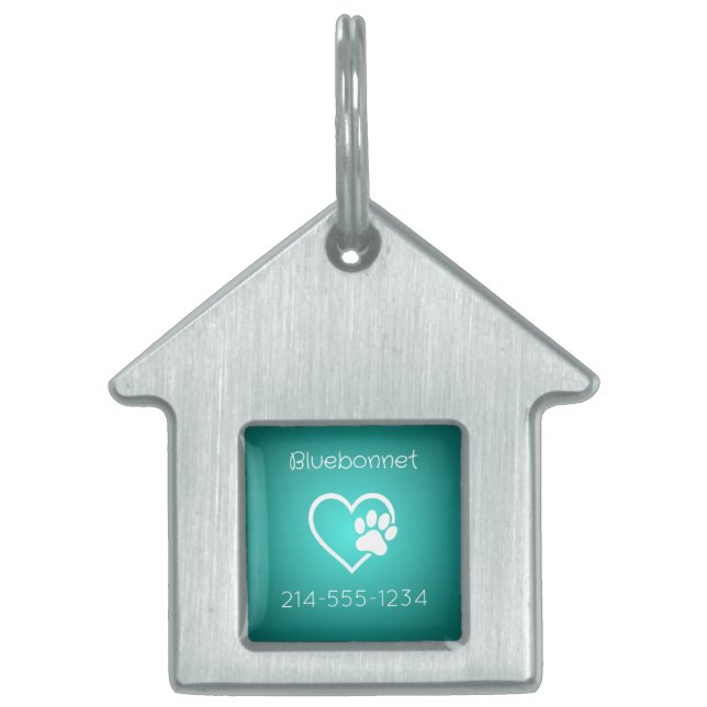 Teal Dog ID Tag Name & Phone (Front)