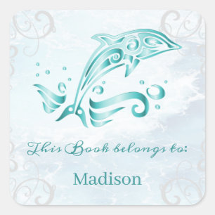 Teal Dolphin Book Sticker