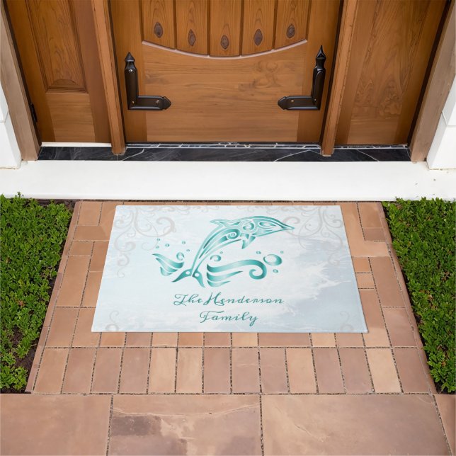 Teal Dolphin Personalised Doormat (Outdoor)