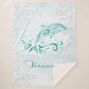 Teal Dolphin Personalised Sherpa Blanket