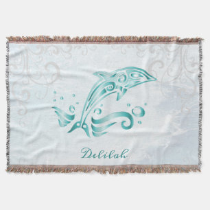 Teal Dolphin Personalised Throw Blanket