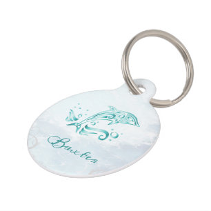 Teal Dolphin Round Pet Tag