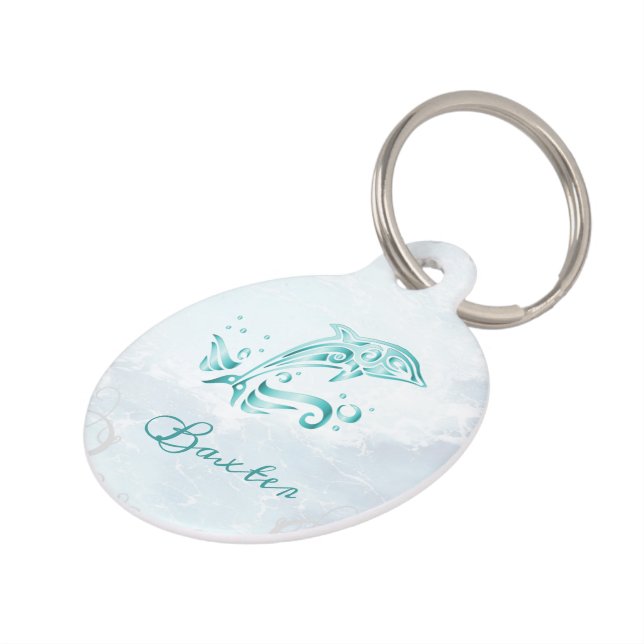 Teal Dolphin Round Pet Tag (Side)