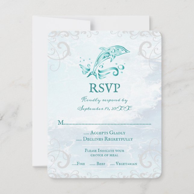Teal Dolphin Wedding RSVP Card (Front)
