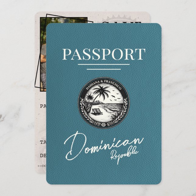 Teal Dominican Republic Passport Save The Date (Front/Back)