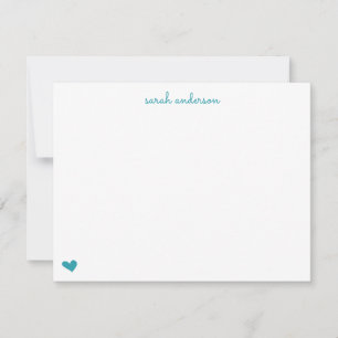 Teal Doodle Heart Personalised Stationery Card