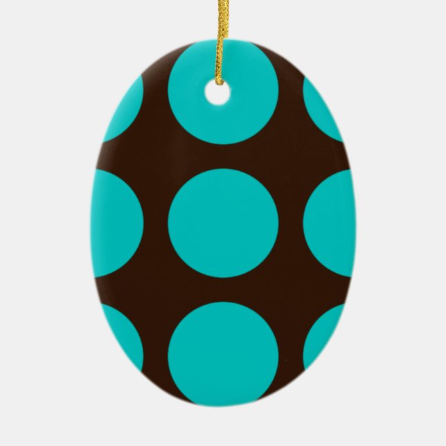 Teal Dots on Chocolate Brown Ceramic Tree Decoration (Front)