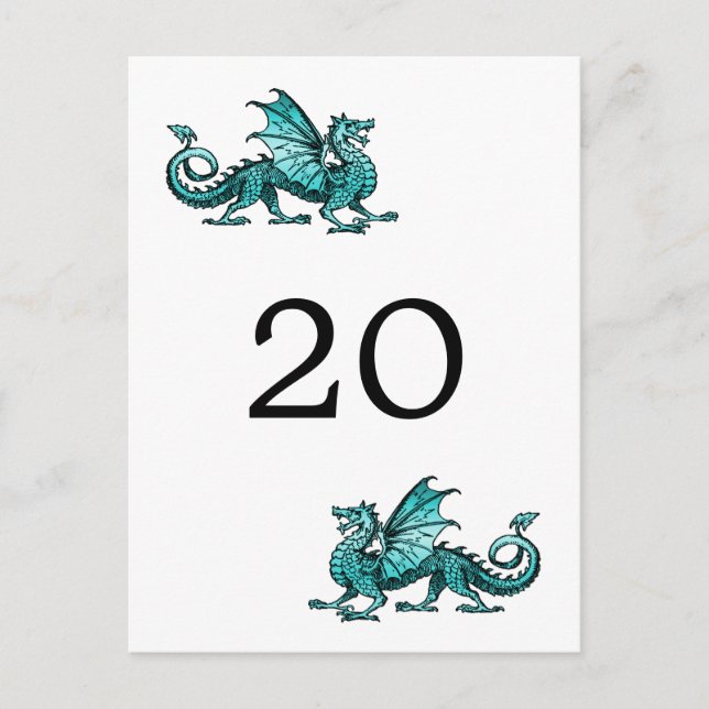 Teal Dragon Table Number Postcard (Front)