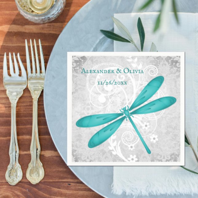 Teal Dragonfly Bridal Shower Napkin (Teal Dragonfly Bridal Shower Napkin)