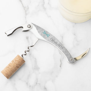 Teal Dragonfly Damask Corkscrew