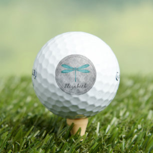 Teal Dragonfly Damask Golf Balls