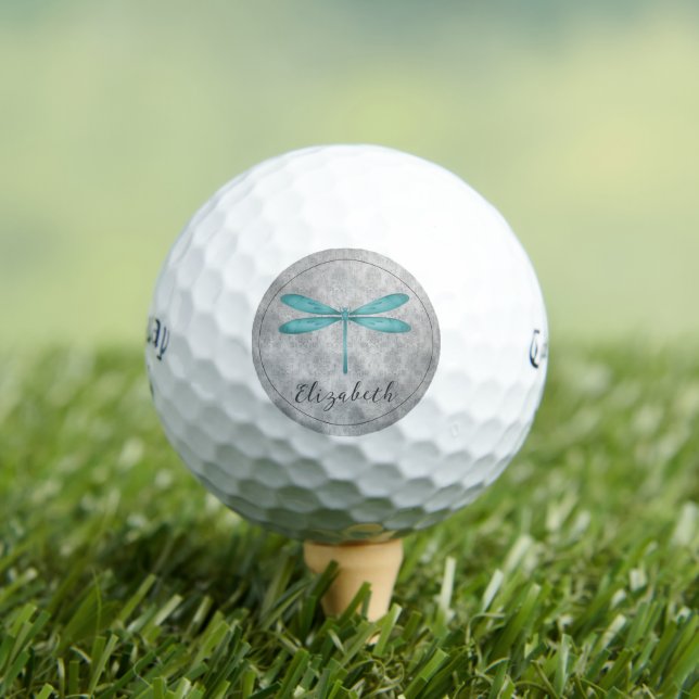 Teal Dragonfly Damask Golf Balls (Insitu Tee)