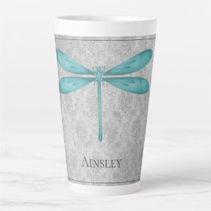 Teal Dragonfly Damask Latte Mug