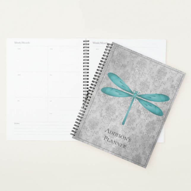 Teal Dragonfly Damask Planner (Display)