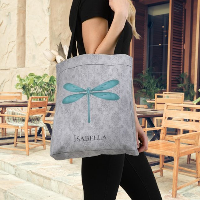 Teal Dragonfly Damask Tote Bag (Teal Dragonfly Damask Tote Bag)