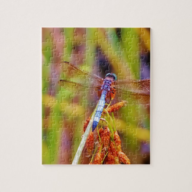 Teal Dragonfly on sedge Jigsaw Puzzle (Vertical)