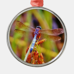 Teal Dragonfly on sedge Metal Tree Decoration