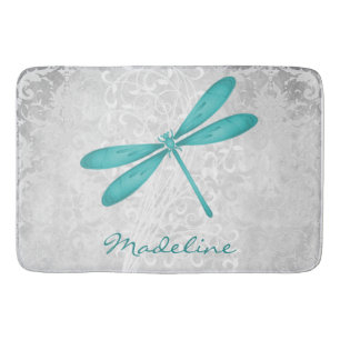 Teal Dragonfly Personalised Bath Mat